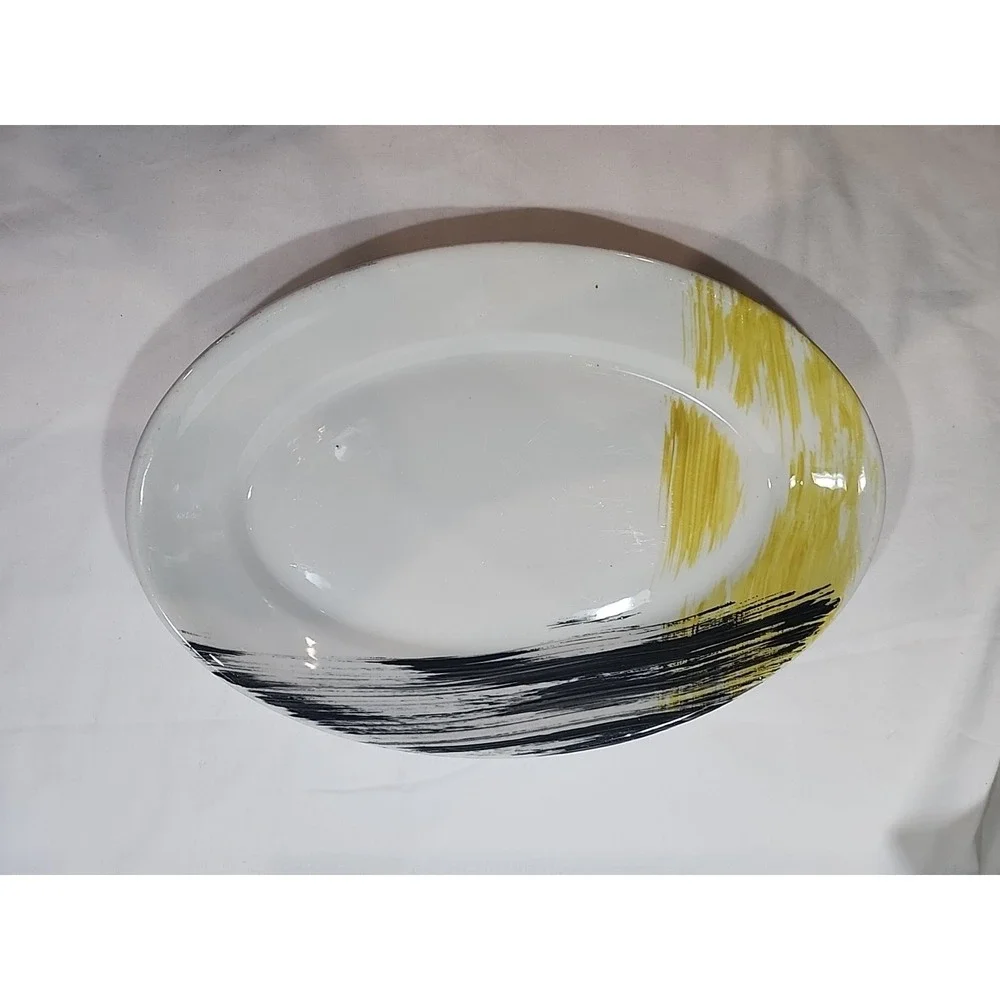 RARE (6)Wellsville China 1957 platters, Handpainted,Yellow & Black Brush Strokes